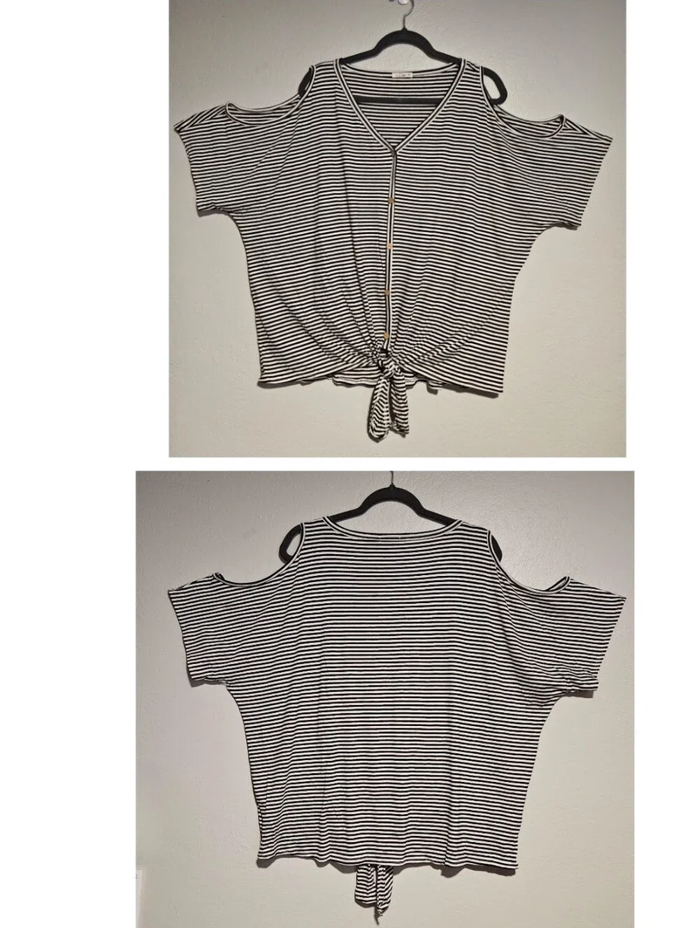 e.Luna Cold-Shoulder Tie Hem Striped Top in Five Colors Size 3X - Picture 6 of 14